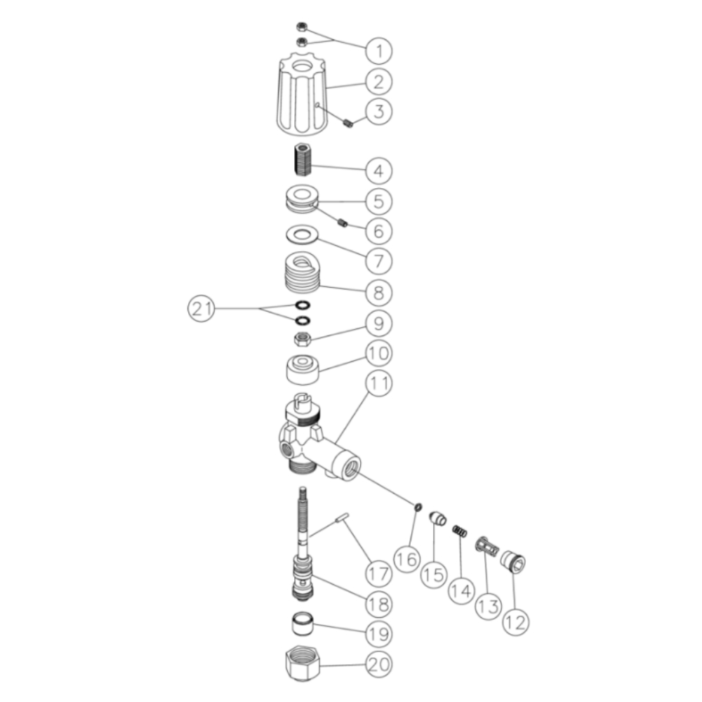 Unloader Diagram and Parts List for HHD-3005-0E5G  Mi-T-M Pressure Washer