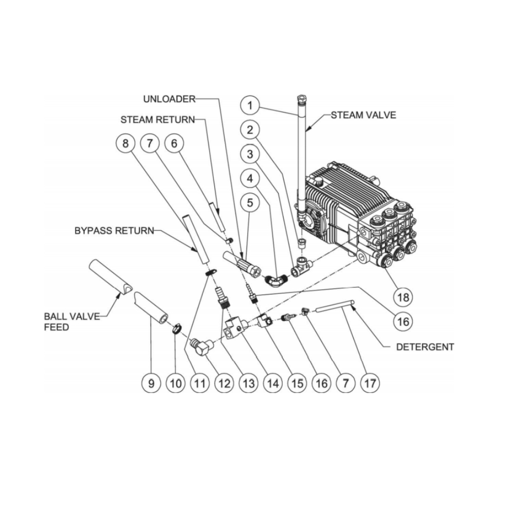 Pump Plumbing Diagram and Parts List for HDS-3506-1H6G  Mi-T-M Pressure Washer