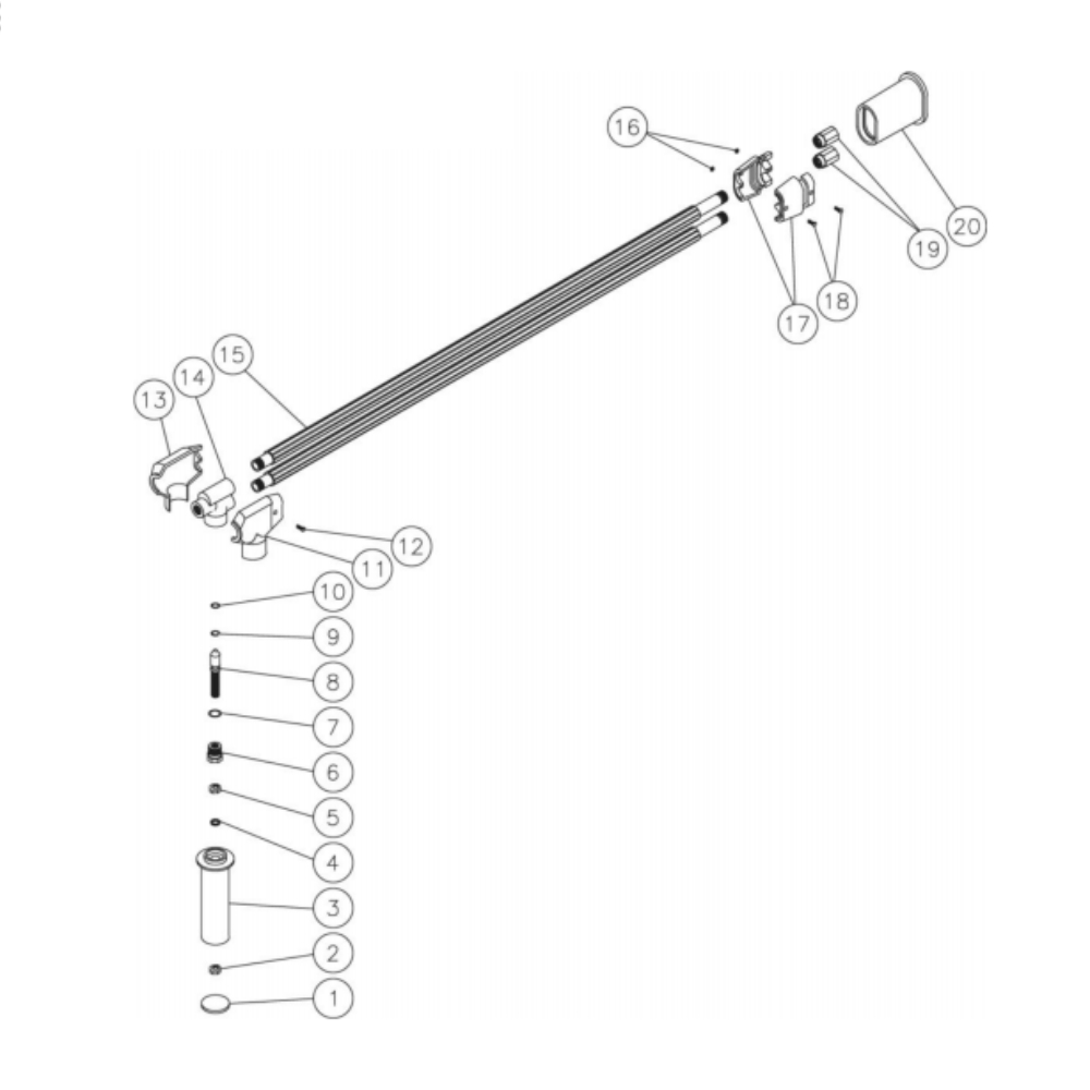 Angled Dual Lance Diagram and Parts List for HG-1805-1230  Mi-T-M Pressure Washer