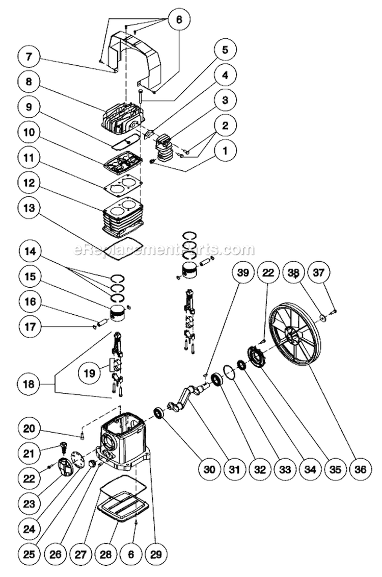 Single Stage Compressor Diagram and Parts List for AG1-PH65-08M  Mi-T-M Generator
