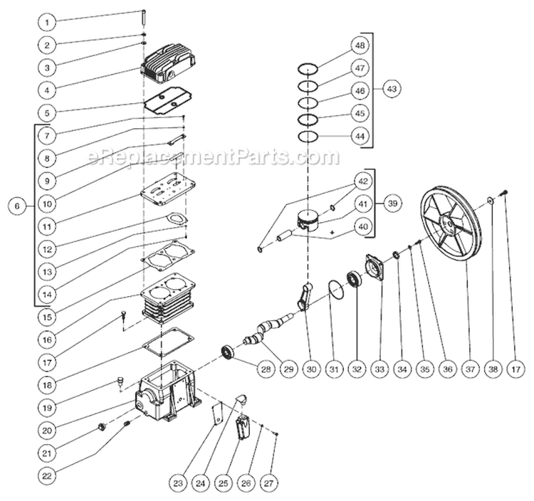 Single Stage Compressor Diagram and Parts List for AG1-PR07-08M  Mi-T-M Generator