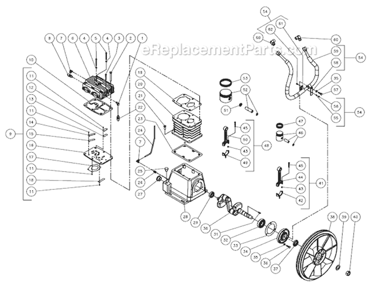 Two Stage Compressor Diagram and Parts List for AG2-SH13-08M  Mi-T-M Generator