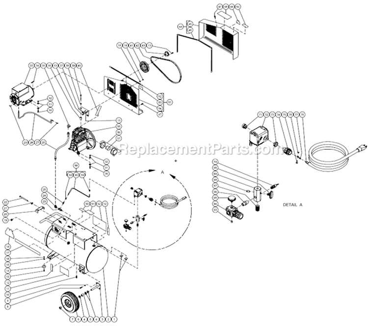 Tank Assembly Diagram and Parts List for AM1-PE02-20M  Mi-T-M Compressor