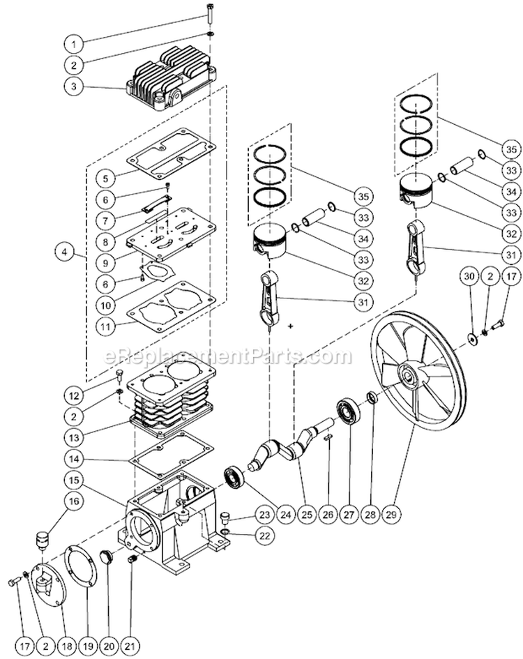 Single Stage Compressor Diagram and Parts List for AM1-PR07-20M  Mi-T-M Compressor