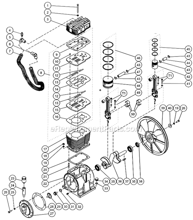 Two Stage Compressor Diagram and Parts List for AM2-PE05-08M  Mi-T-M Compressor