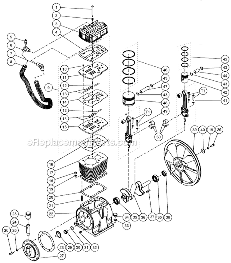 Two Stage Compressor Diagram and Parts List for AM2-PH09-08AB  Mi-T-M Compressor