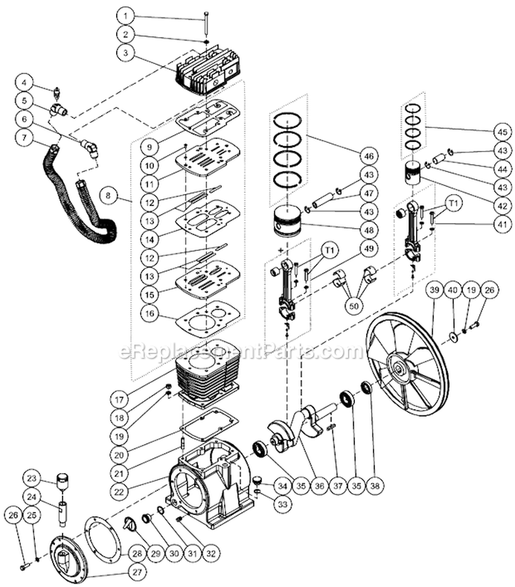 Two Stage Compressor Diagram and Parts List for AM2-PH09-08M  Mi-T-M Compressor