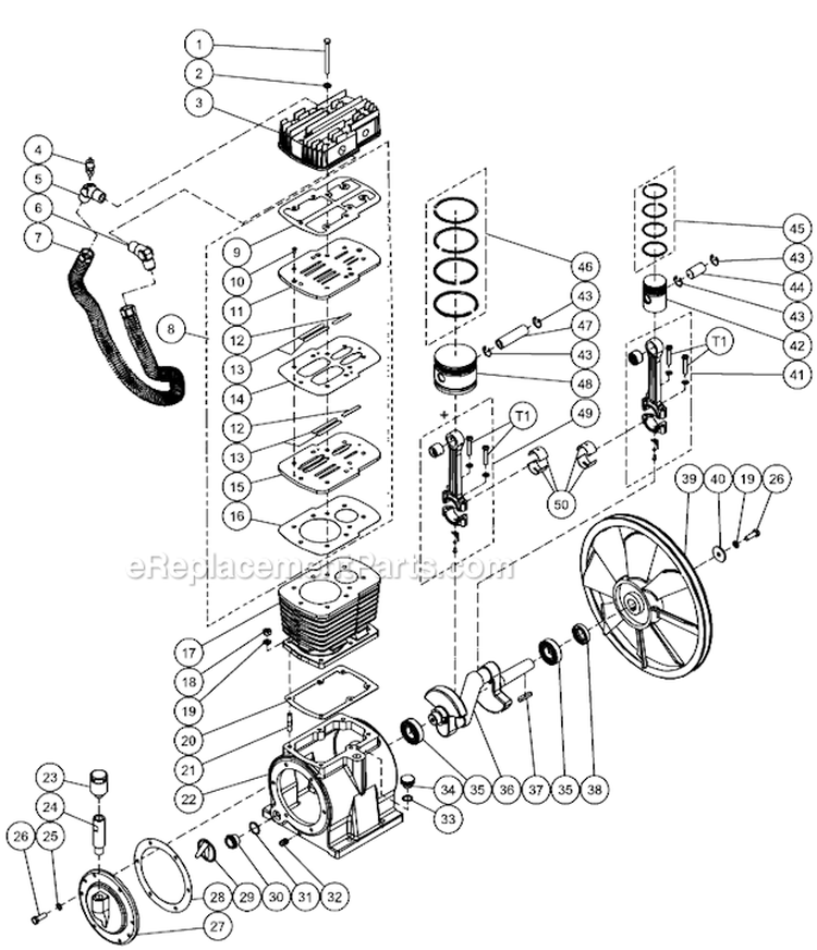 Two Stage Pump Diagram and Parts List for AM2-SE05-80M  Mi-T-M Compressor