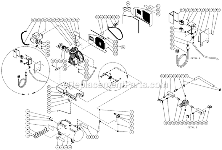 Tank Assembly Diagram and Parts List for AM2-SE75-30M  Mi-T-M Compressor