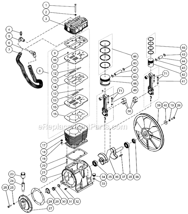 Two Stage Compressor Diagram and Parts List for AM2-SH09-20M  Mi-T-M Compressor