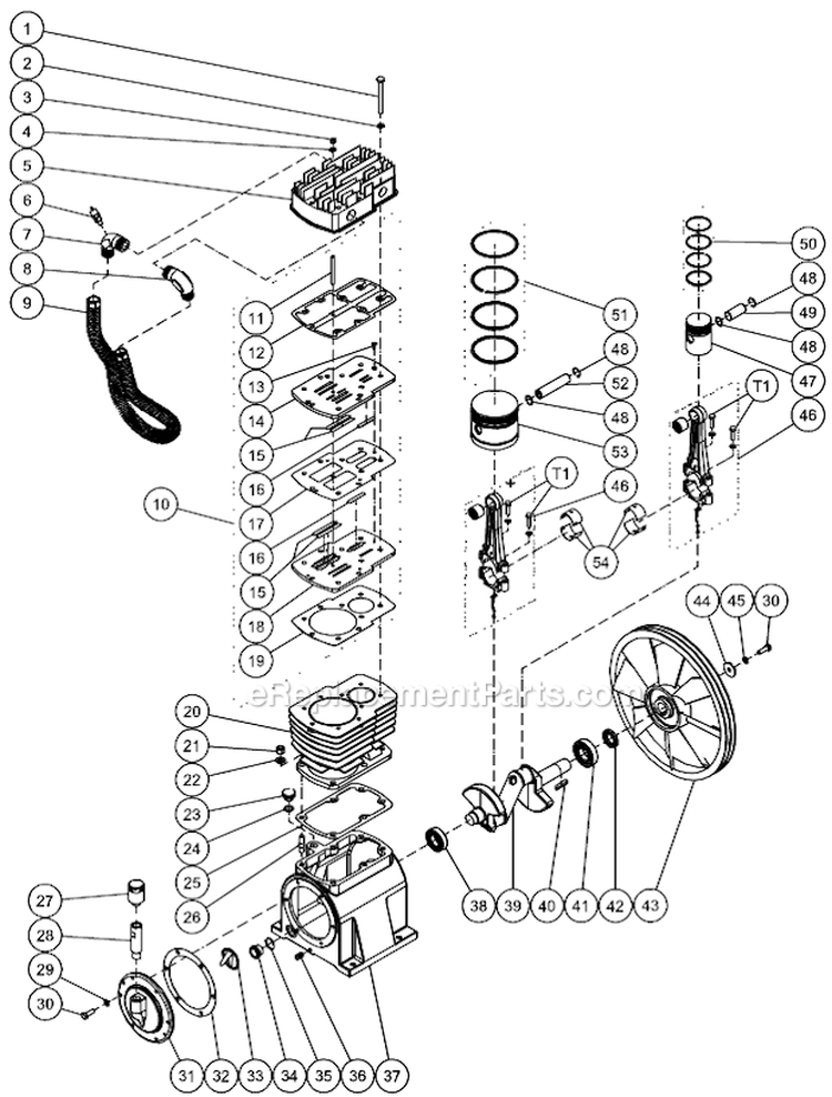 Motor/Pump Assembly Diagram and Parts List for AM2-SH13-30M  Mi-T-M Compressor