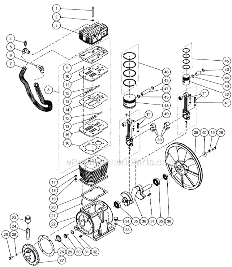 Two Stage Compressor Diagram and Parts List for AM2-SR09-20M  Mi-T-M Compressor
