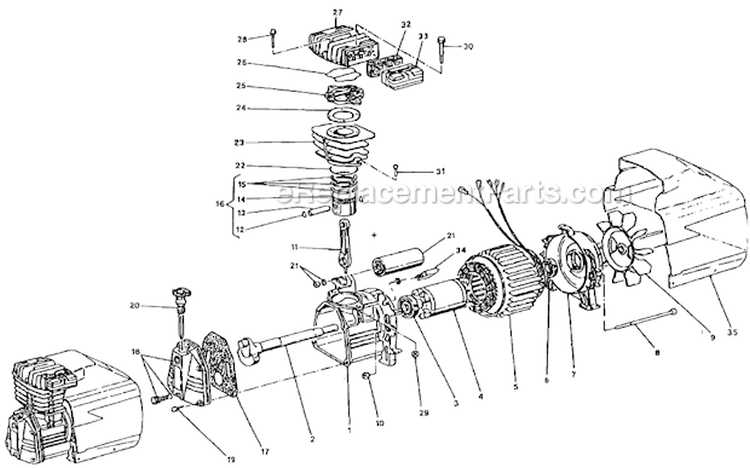 Compressor/Motor Assembly For Oil Lubed Units Diagram and Parts List for AO1-HE15-04M  Mi-T-M Compressor