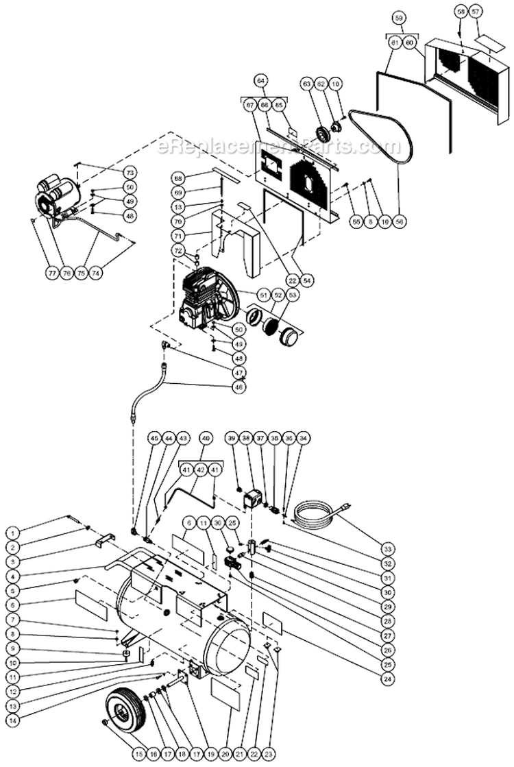 Tank Assembly Diagram and Parts List for AS1-PE03-20M  Mi-T-M Compressor