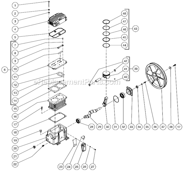 Single Stage Compressor Diagram and Parts List for AS1-PH65-20M  Mi-T-M Compressor