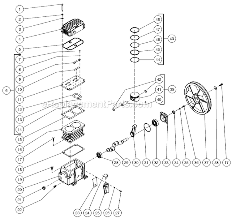 Single Stage Compressor Diagram and Parts List for AS1-PR07-08M  Mi-T-M Compressor