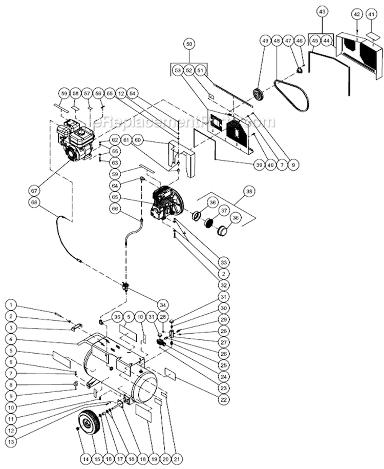 Tank Assembly Diagram and Parts List for AS1-PR07-20M  Mi-T-M Compressor