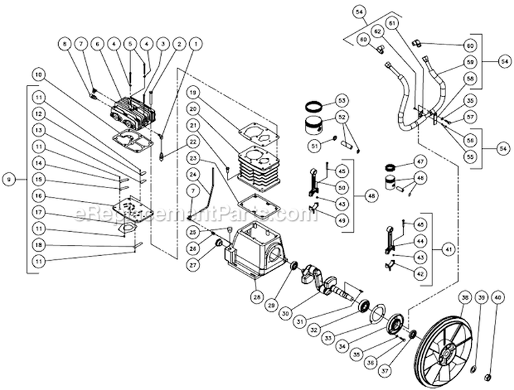 Two Stage Compressor Diagram and Parts List for AS2-P305-30M  Mi-T-M Compressor