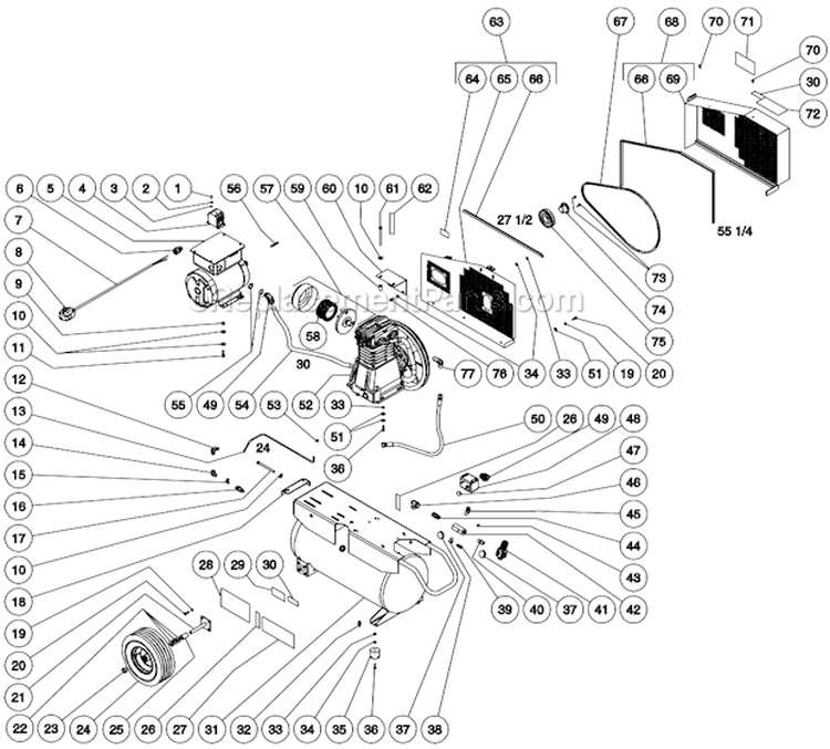 Tank Assembly Diagram and Parts List for AS2-PE05-20M  Mi-T-M Compressor
