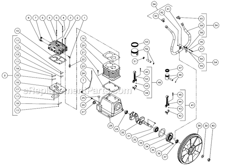 Two Stage Compressor Diagram and Parts List for AS2-PE05-30M  Mi-T-M Compressor