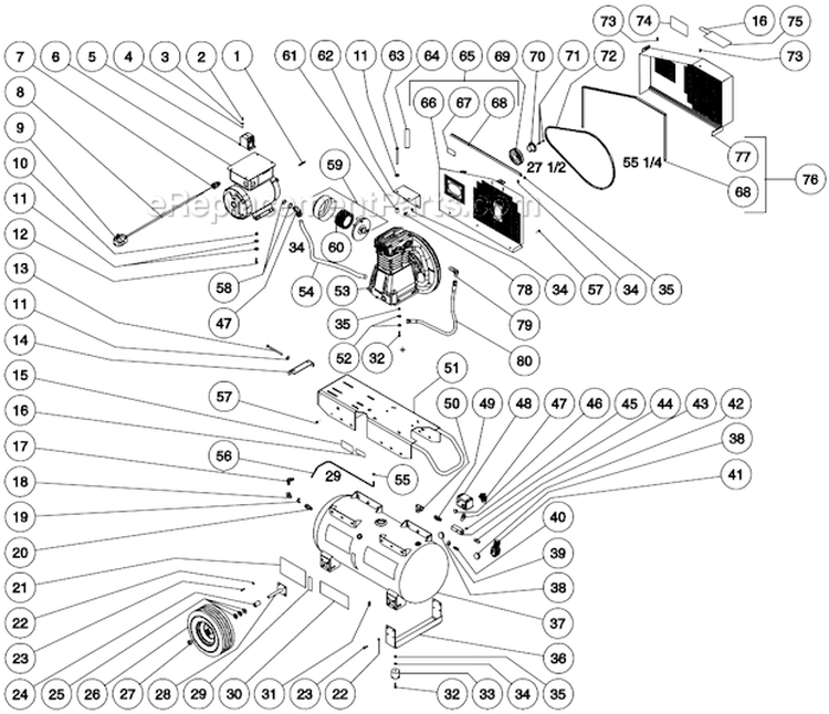 Tank Assembly Diagram and Parts List for AS2-PE05-30M  Mi-T-M Compressor