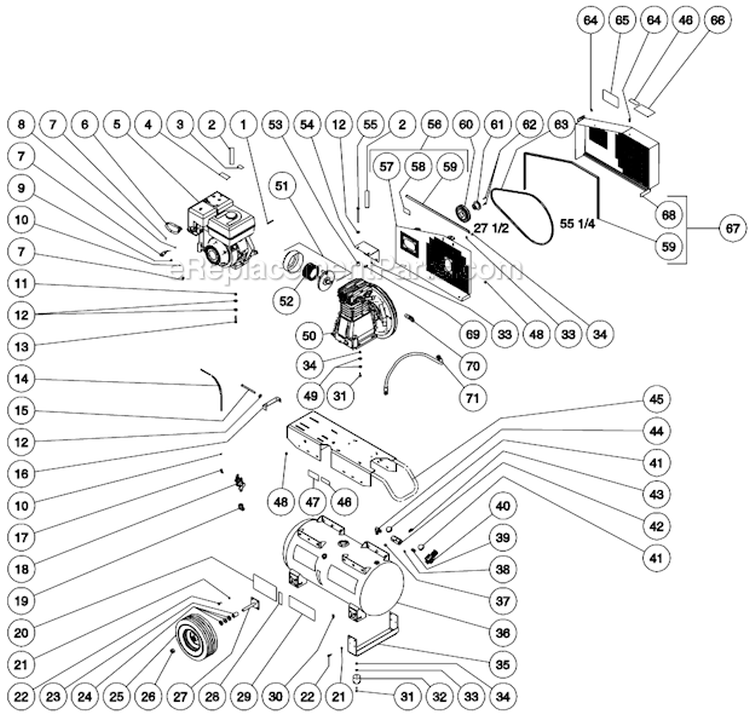 Tank Assembly Diagram and Parts List for AS2-PH08-30M  Mi-T-M Compressor