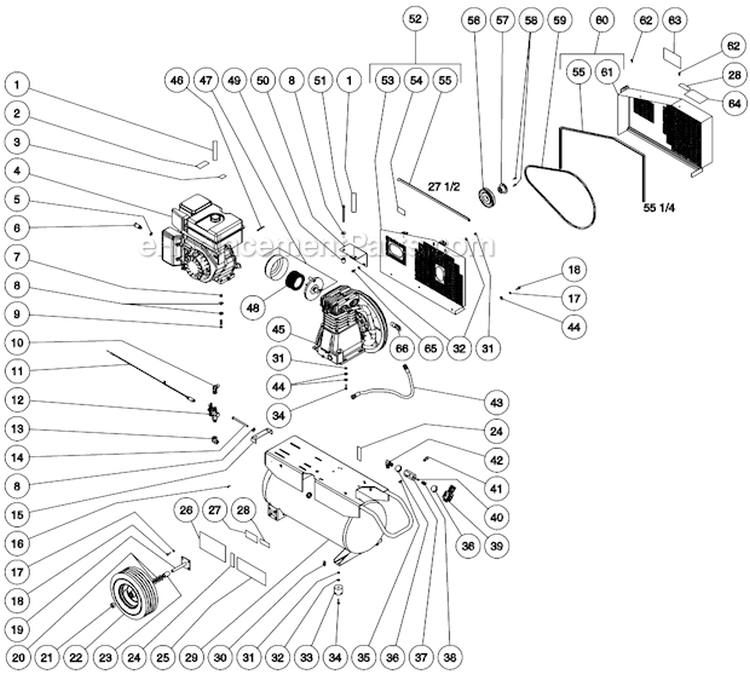 Tank Assembly Diagram and Parts List for AS2-PV09-20M  Mi-T-M Compressor