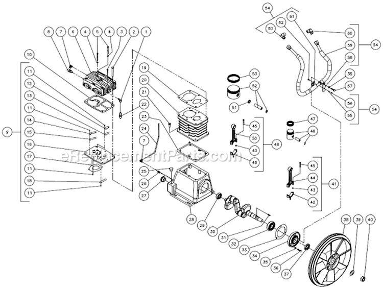 Two Stage Compressor Diagram and Parts List for AS2-PV09-30M  Mi-T-M Compressor