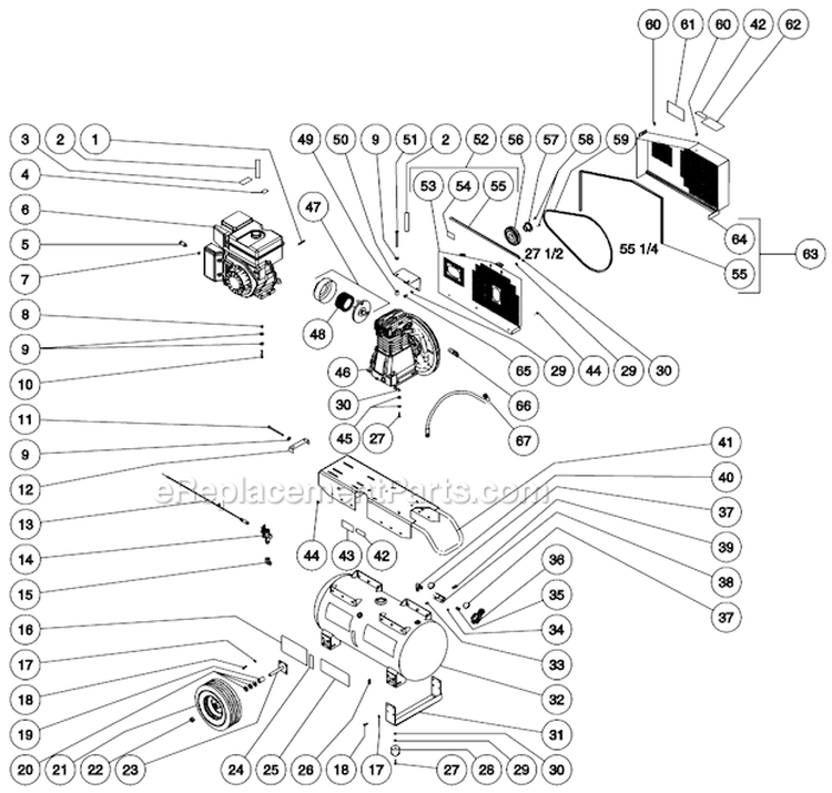 Tank Assembly Diagram and Parts List for AS2-PV09-30M  Mi-T-M Compressor