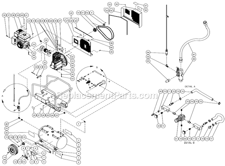 Tank Assembly Diagram and Parts List for AS2-PV13-30M  Mi-T-M Compressor
