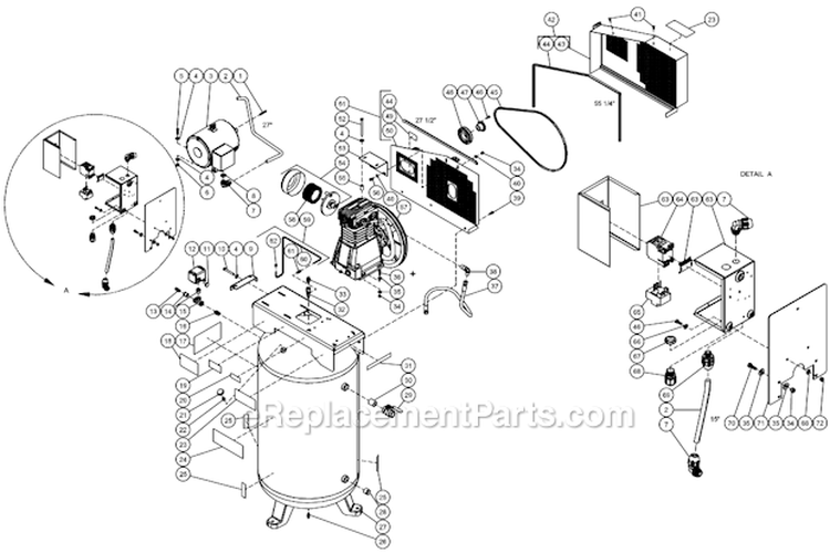 Tank Assembly Diagram and Parts List for AS2-S305-80M  Mi-T-M Compressor