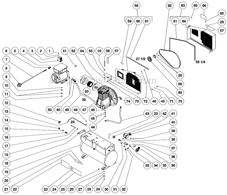 Tank Assembly Diagram and Parts List for AS2-SE05-20M  Mi-T-M Compressor