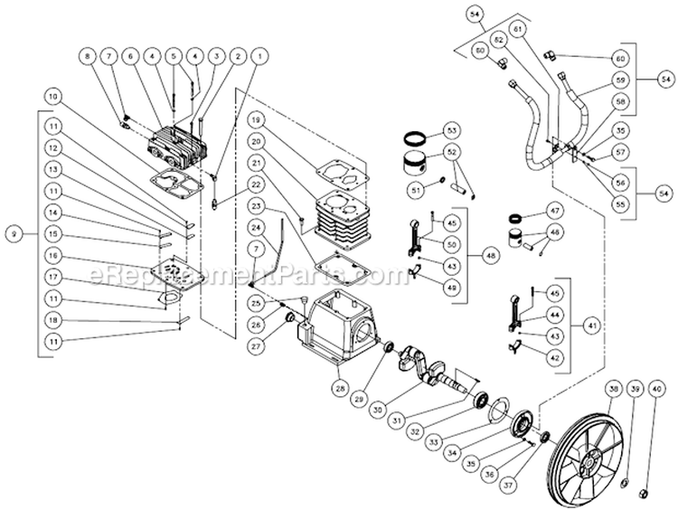 Two Stage Compressor Diagram and Parts List for AS2-SE05-30M  Mi-T-M Compressor