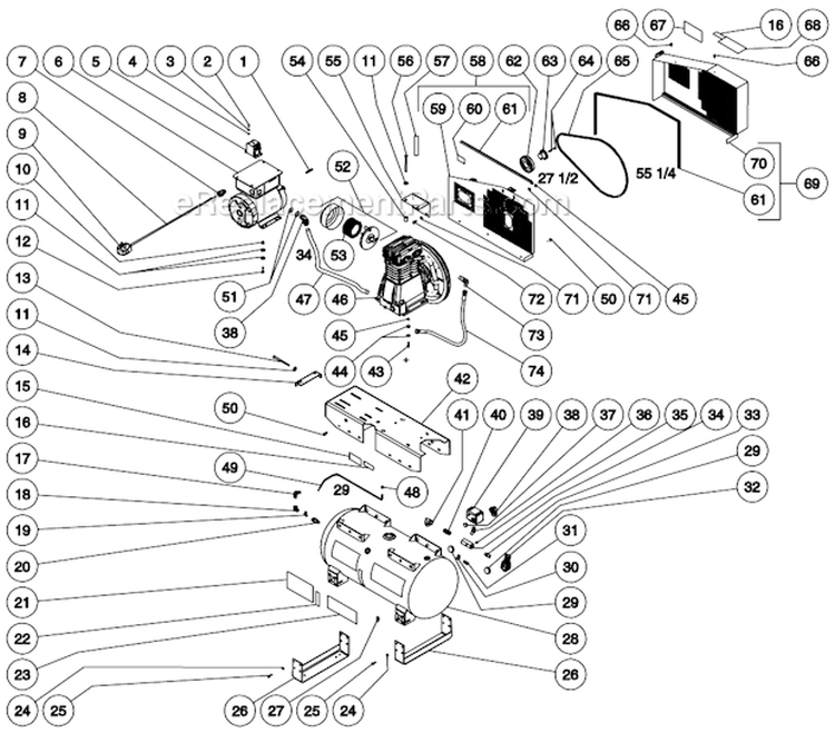 Tank Assembly Diagram and Parts List for AS2-SE05-30M  Mi-T-M Compressor
