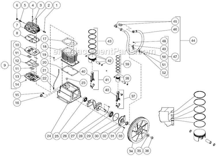 Two Stage Compressor Diagram and Parts List for AS2-SE75-30M  Mi-T-M Compressor