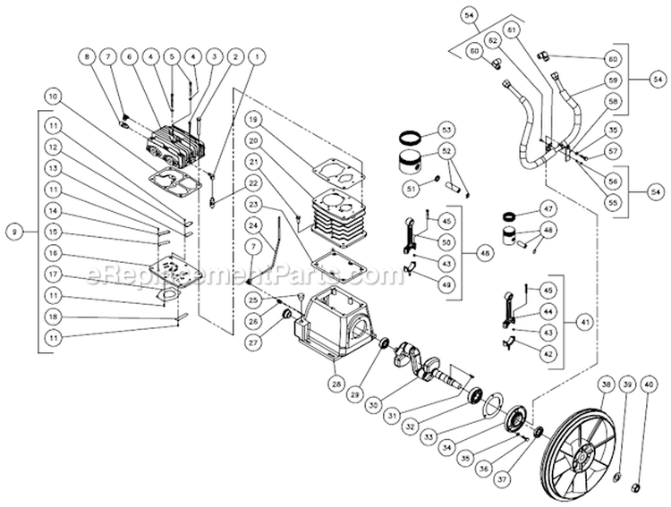 Two Stage Compressor Diagram and Parts List for AS2-SH08-20M  Mi-T-M Compressor