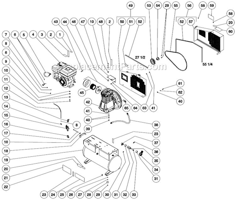 Tank Assembly Diagram and Parts List for AS2-SR09-20M  Mi-T-M Compressor