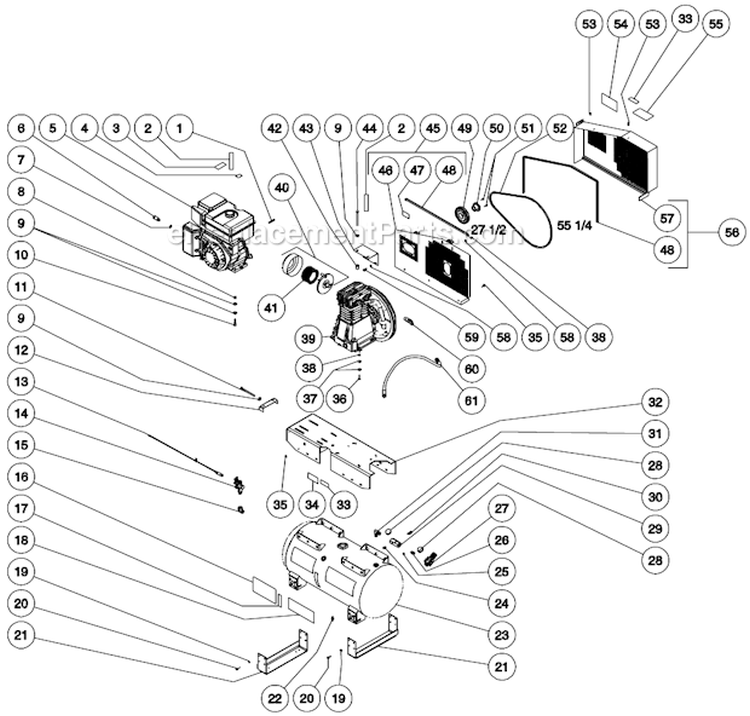 Tank Assembly Diagram and Parts List for AS2-SV09-30M  Mi-T-M Compressor