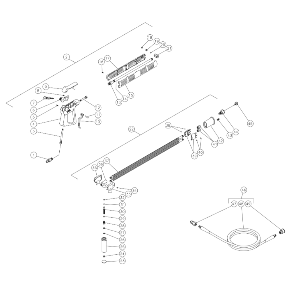 Gun/Wand Diagram and Parts List for HS-3005-CMV2GASOLINE-DIESEL  Mi-T-M Pressure Washer
