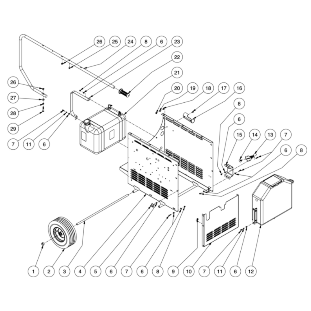 Chassis Diagram and Parts List for HHS-2004-1E2A  Mi-T-M Pressure Washer