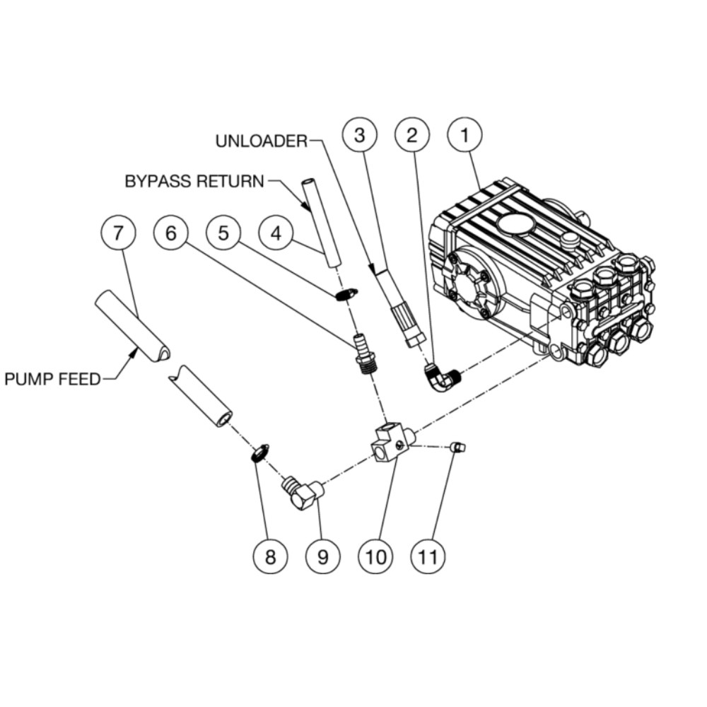 Pump Plumbing Diagram and Parts List for HS-3506-1MGH  Mi-T-M Pressure Washer