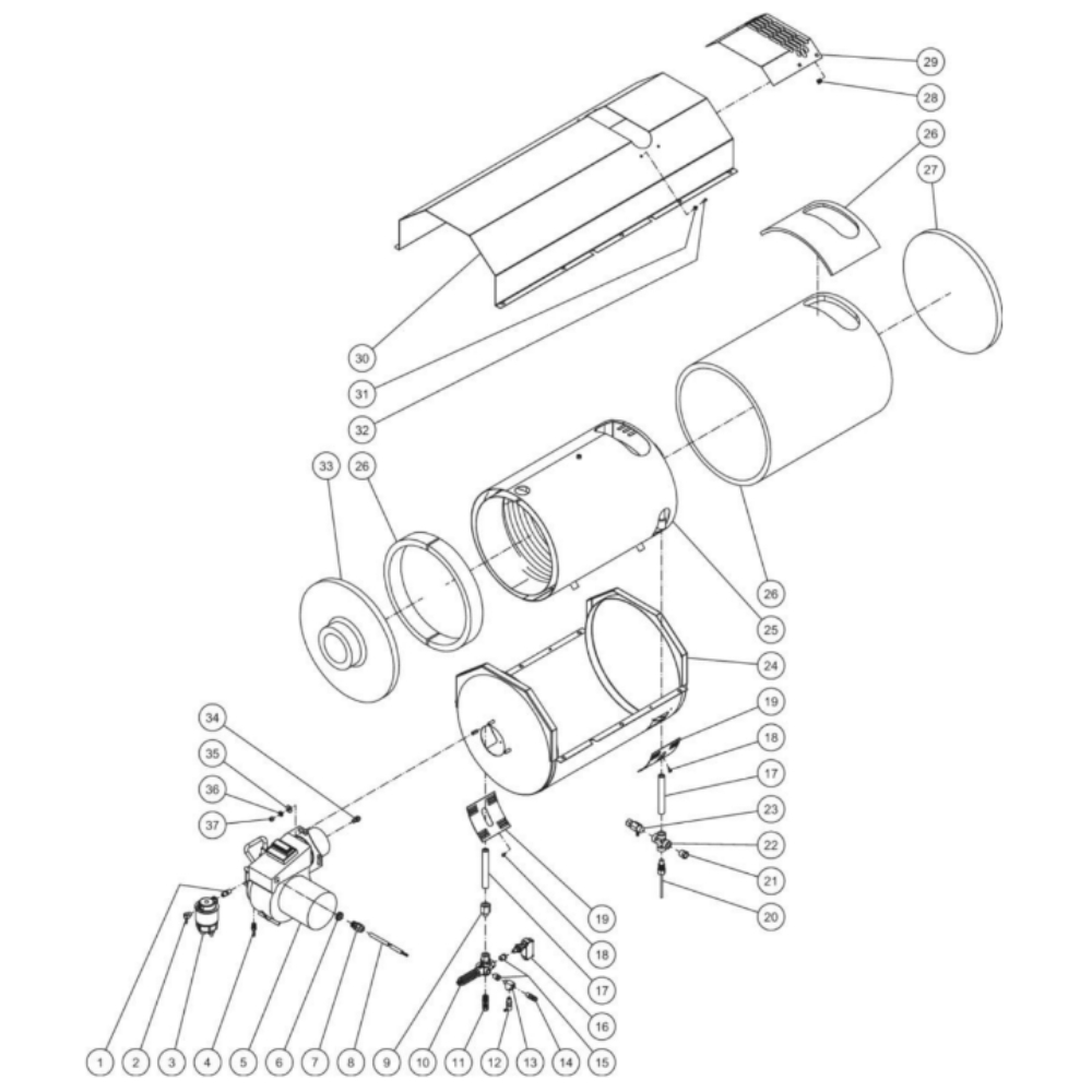 Heat Exchanger Diagram and Parts List for HS-4005-0MDK  Mi-T-M Pressure Washer
