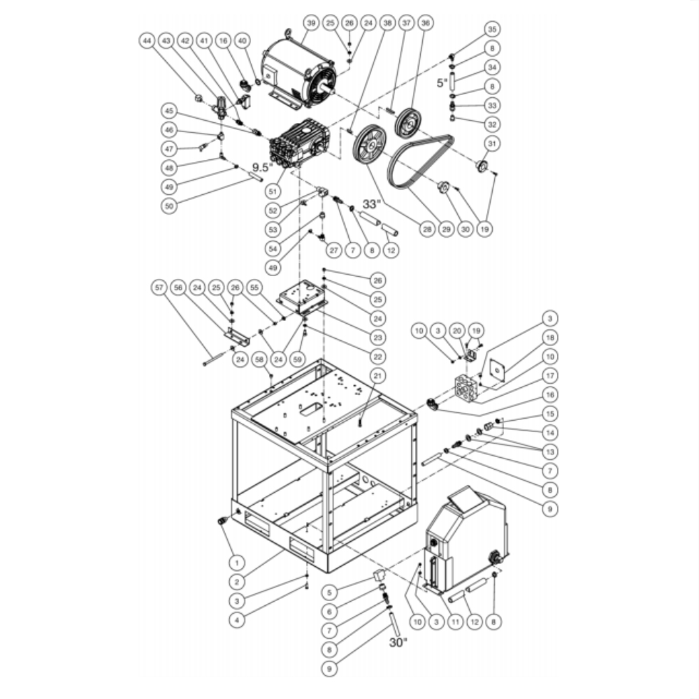 Motor Base Diagram and Parts List for HG-2004-3208  Mi-T-M Pressure Washer
