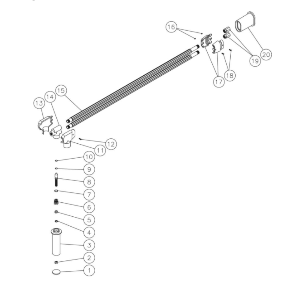 Angled Dual Lance Diagram and Parts List for HS-3005-0MGV  Mi-T-M Pressure Washer