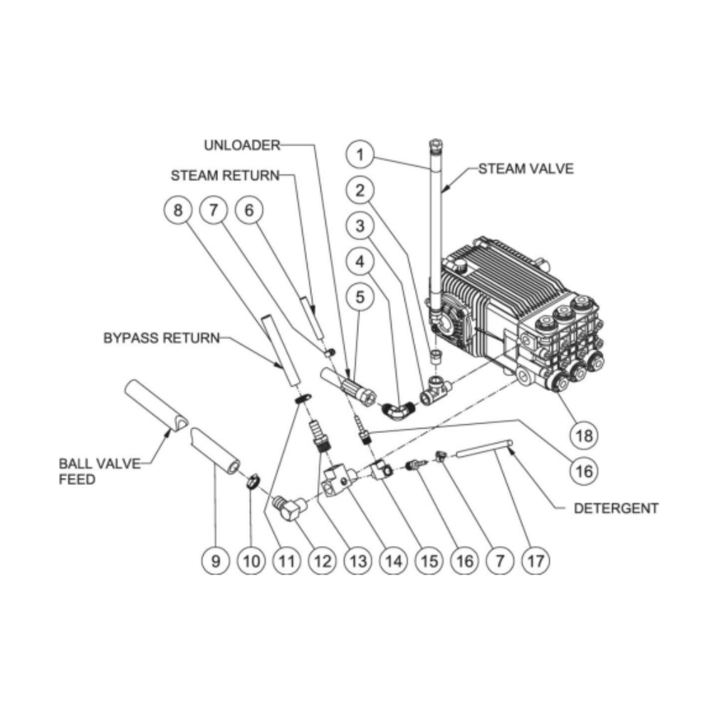 Pump Plumbing Diagram and Parts List for HDS-3505-0H6A  Mi-T-M Pressure Washer