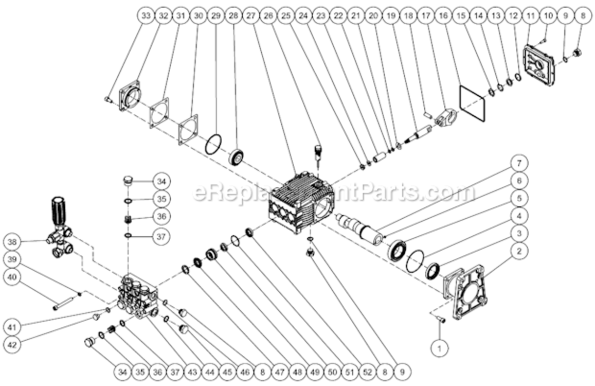 Pump Assembly After S/N 10307198 B Diagram and Parts List for CA-2504-0MRB  Mi-T-M Pressure Washer