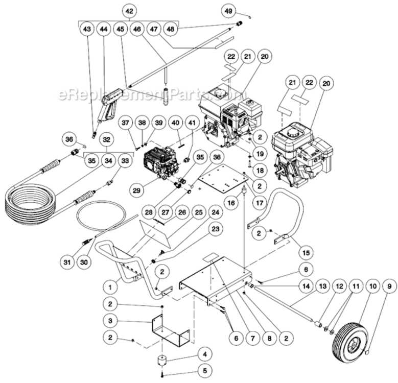 Frame Assembly Before S/N 10173072 Diagram and Parts List for CA-2703-0MHB  Mi-T-M Pressure Washer