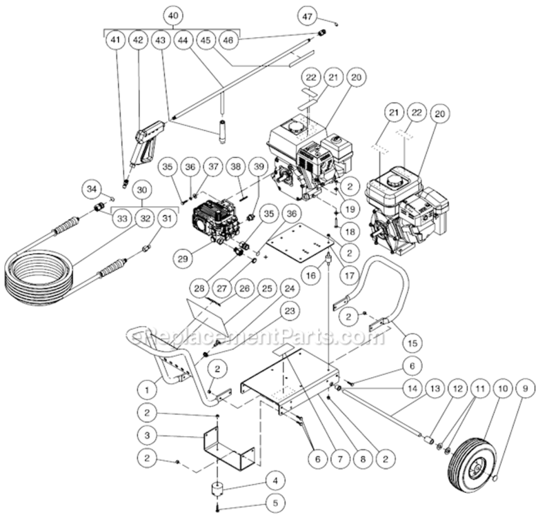Frame Assembly After S/N 10173072 Diagram and Parts List for CA-2703-0MHB  Mi-T-M Pressure Washer