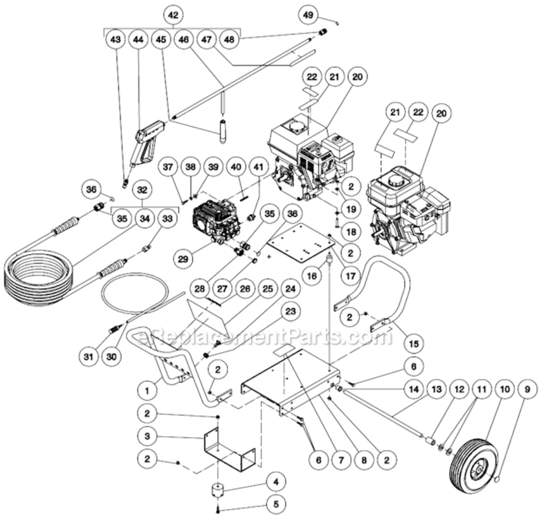 Frame Assembly Before S/N 10173072 Diagram and Parts List for CA-2703-0MRB  Mi-T-M Pressure Washer