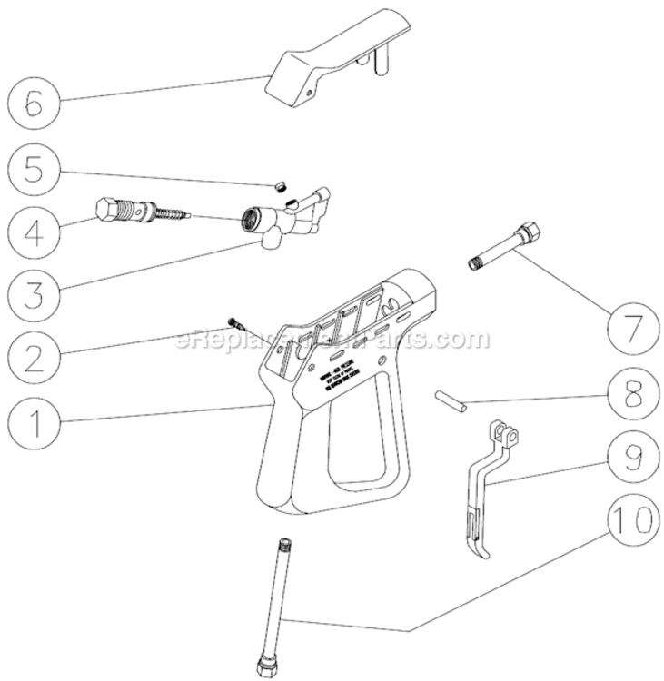 Gun Assembly Diagram and Parts List for CA-2703-0MRB  Mi-T-M Pressure Washer